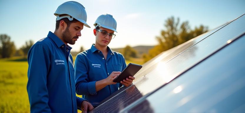 Team tecnico al lavoro su impianto fotovoltaico nel Lazio